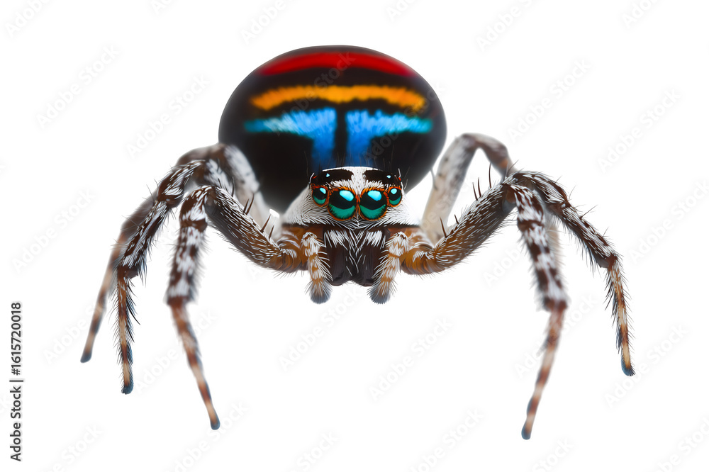Poster vibrant peacock spider with intricate patterns and colorful abdomen isolated on transparent backgrou