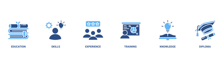 Qualification banner web icon vector illustration concept for employee recruitment and positioning with icon of education, skills, experience, training, knowledge, and diploma