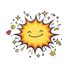 Pixelated Cartoon Sun Smiling With Starburst And Sparkle Illustration