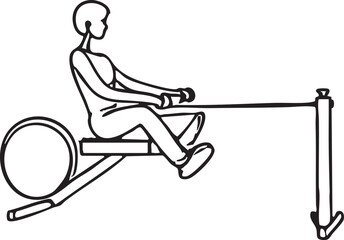Simplified Illustration: Individual Using Rowing Machine for Exercise and Strength