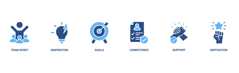 Team building building banner web icon vector illustration concept with icon of team spirit, inspiration, goals, competence, support, and motivation