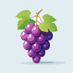 Artistic rendering of a vibrant bunch of purple grapes with green leaves illustration