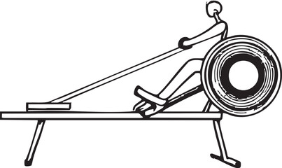 Stylized Monochromatic Depiction of Person Exercising on a Rowing Machine Indoors