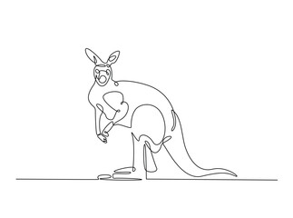 Wild kangaroo in single outline illustration. Continuous line art drawing of kangaroo animal.
