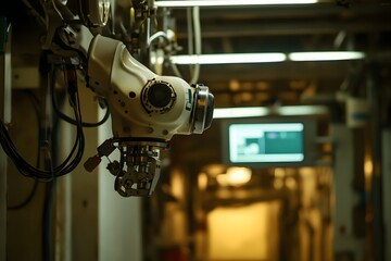 a mechanical arm positioned in an industrial like setting