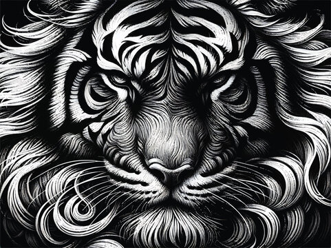 Tigger lines art carbon painting for decorate new products. wildlife, biological, draw, dangerous, natural, elegant, terrifying, arrogant, cat, animal, feline, art, beauty, fashion .	
