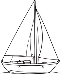 Simple Isolated Outline Drawing Of a Classic Sailboat On a Clean White Background