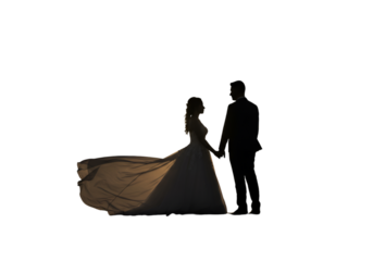 Romantic Photo Of Silhouette Bride And Groom Holding Hands At Wedding