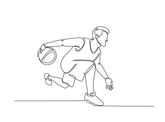 Basketball player in single outline illustration. Continuous line art drawing of basketball player.