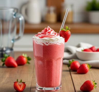 fresh strawberry juice on the table