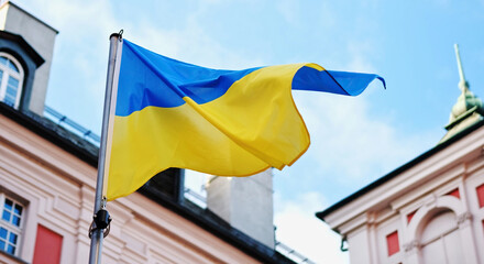 Waving Ukrainian National Flag Waves Proudly On Flagpole