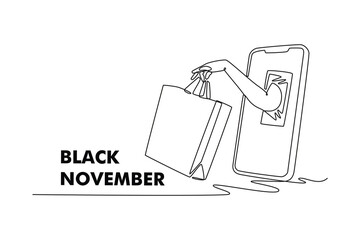 Black November concept. Single line draw design. Vector graphic illustration
