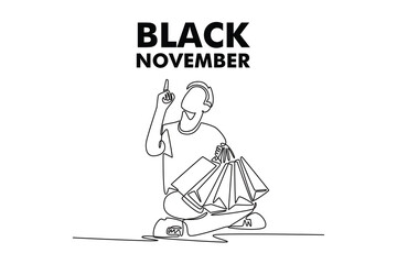 Black November concept. Single line draw design. Vector graphic illustration
