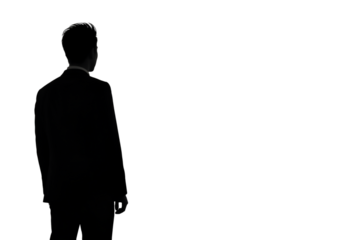 Silhouette Illustration Of A Man In Black Suit Isolated On Black Background