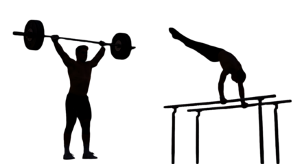 Silhouette Illustration Of Athlete Lifting Barbell And Parallel Bars Workout
