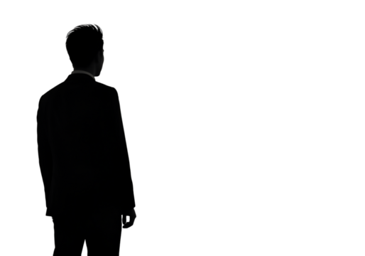 Silhouette Illustration Of A Man In Black Suit Isolated On Black Background