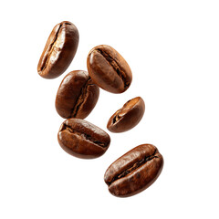 Obraz premium flying coffee beans isolated on transparent background, Clipart png
