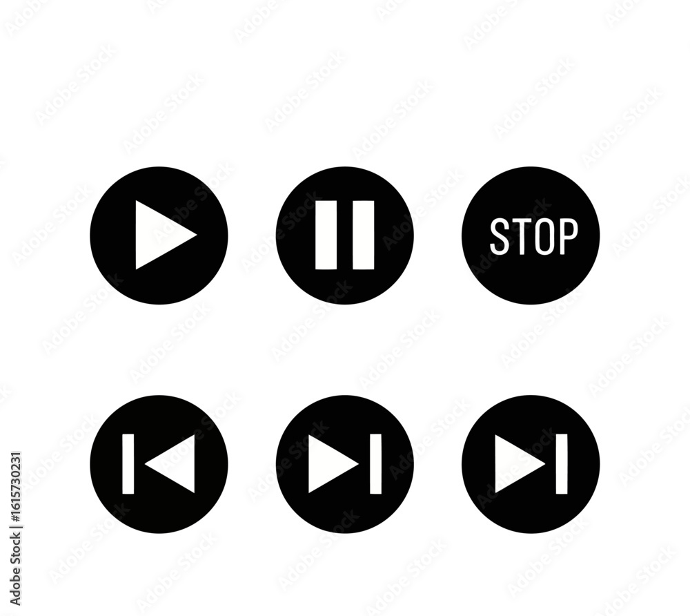 Fototapete media control button: a set of media control icons, rendered in a sleek, minimalist style. the butto