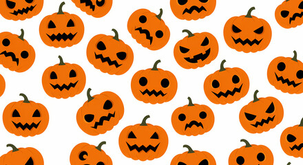 Seamless Pattern of Halloween Pumpkins with Various Faces