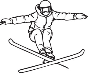 Skier In Mid-Air Performing An Aerial Trick With Arms Extended on White Background