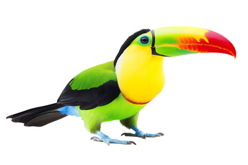 Vibrant toucan bird with distinctive rainbow colored beak isolated on transparent background