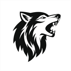 Obraz premium Ferocious Roaring Wolf Head - Black and White Vector Emblem