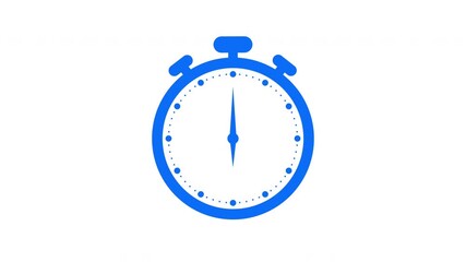Blue clock icon with moving arrows in 12 hour loop. Stopwatch animation. 4k video - Powered by Adobe