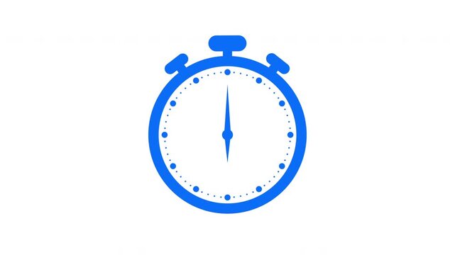 Blue clock icon with moving arrows in 12 hour loop. Stopwatch animation. 4k video
