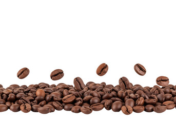 Obraz premium Roasted Coffee Beans Falling on ,: Rich, Aromatic, and Vibrant transparent background