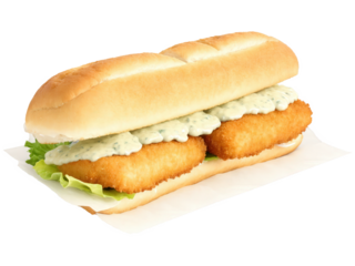 Crispy Fish Sandwich A crispy battered fish fillet served on a toasted bun with lettuce, pickles, and tartar sauce.