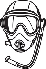 Black And White Line Art Of A Snorkel Mask With Attached Breathing Tube Design