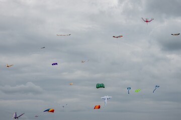 assortment of kites in the sky Portsmouth International Kite Festival July 2025