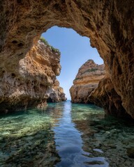 Fototapeta premium Cave opening to clear water