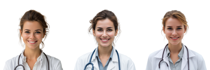 Set of female doctor looking at the camera isolated on a transparent background