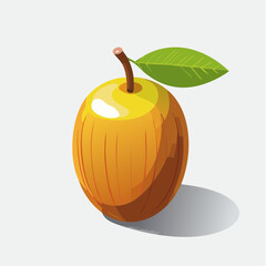 Vibrant cartoon depiction of a ripe peach with its glossy skin and a fresh green leaf