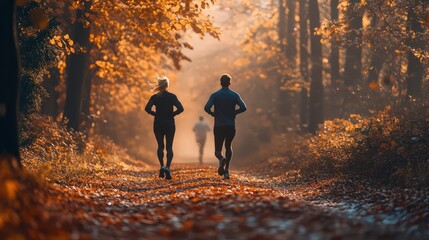 Young couple running down the street. Fitness, sport, people, exercise, running and lifestyle concept.