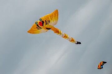 brightly coloured kite at Portsmouth International Kite Festival July 2025