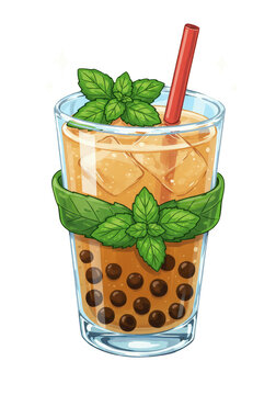 bubble tea with mint and red straw clip art preview