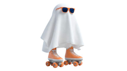 A playful ghost in sunglasses and roller skates ready for a spooky skate!