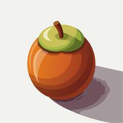 Vibrant cartoon illustration displaying a single orange persimmon with green top
