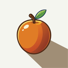 Stylized cartoon image of a bright orange apple with a single green leaf