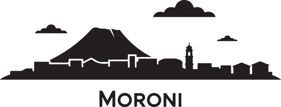 Moroni Skyline Silhouette Volcano Karthala Outline Coastal City Buildings Comoros Capital Vector