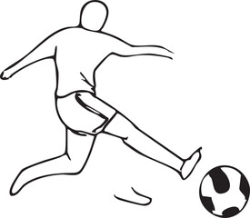 Simplified Linear Silhouette Depiction Of Player Kicking Ball On Clean White Background