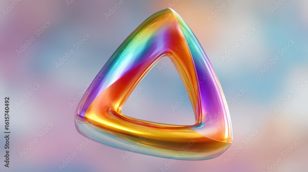 Poster abstract iridescent triangle shape 3d render vibrant colorful geometric design modern art background
