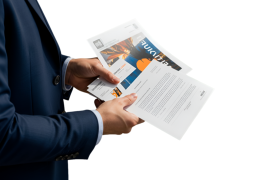 Professional Man Holding Documents A Corporate Photo With A Black Background
