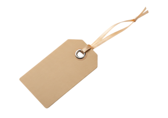 Blank Beige Tag with  Peach Ribbon, Isolated on . Minimalist Style, Elegant and Simple Design  transparent background