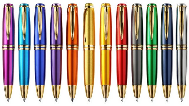 Collection of Colorful Pens with Gold Accents Stylish Writing Instruments for Office and Personal Use