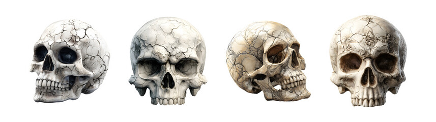 Obraz premium Set of skull with crack for Halloween, isolated on transparent background.