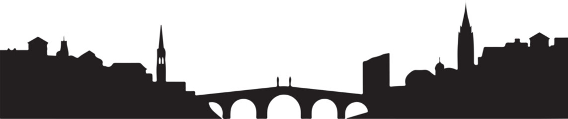 Sarajevo Skyline Silhouette Latin Bridge Sebilj Fountain Hillside Buildings Bosnian City Vector Design