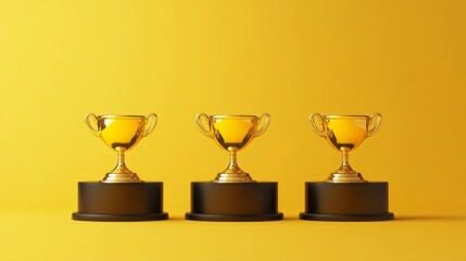 three yellow podiums in a row on yellow background 